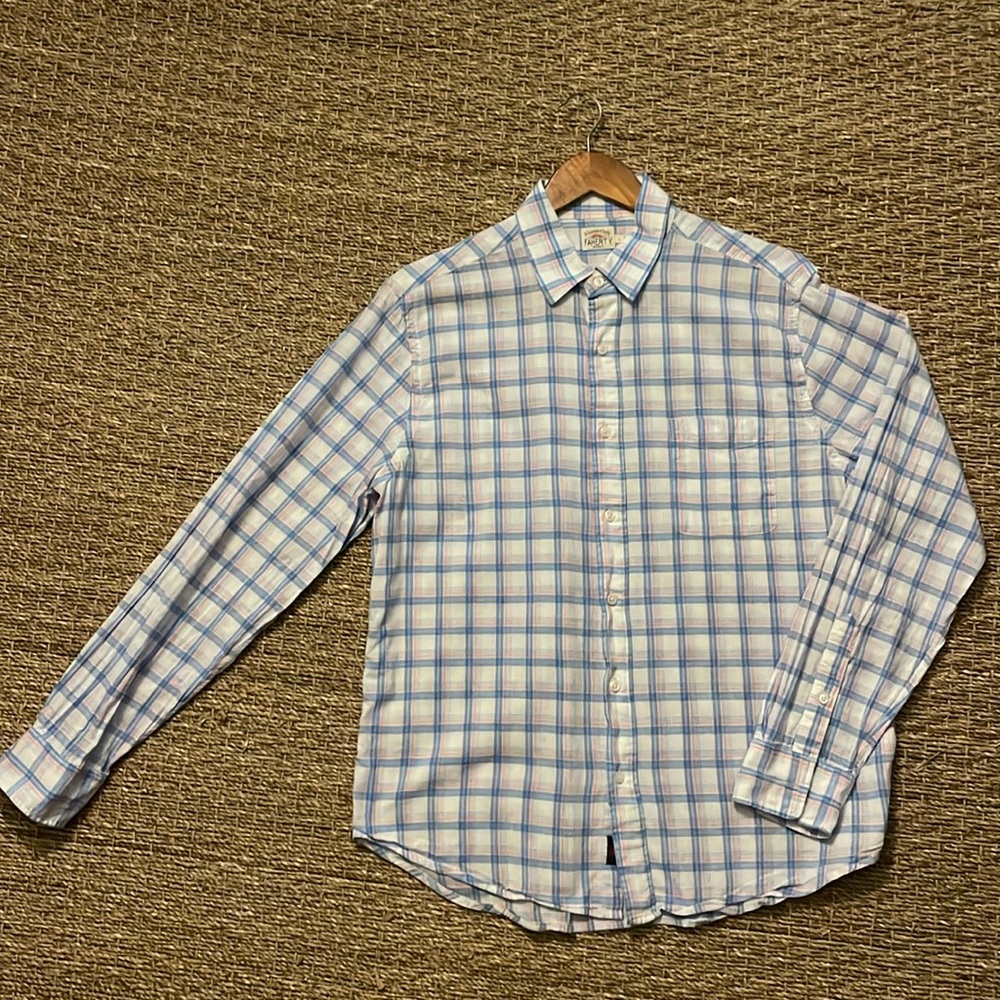 Faherty Brand plaid pin white blue button down shirt - Large